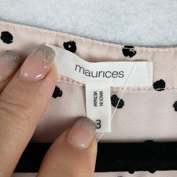 Maurices Women's 3X Pastel Pink Black Polka Dot Sleeveless‎ Button Neck Blouse - Picture 5 of 6